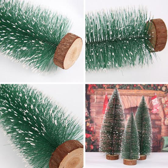 Mini Christmas Trees Snow Frost Flocked Bottle Brush Tree with Wooden Base Small Artificial