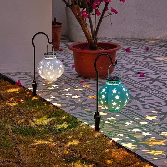 Уличный Звездный Солнечный Фонарь Водонепроницаемый Садовый Светильник со Звездным Полым Дизайном Теплое Светодиодное Свечение Солнечная Лампа для Двора Патио Веранды Газона Дорожки Украшение