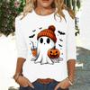 Halloween Ghost And Pumpkins Print Women's T-shirts Funny O-neck Long Sleeves T Shirt Fall Casual Loose Women Clothing Pullover
