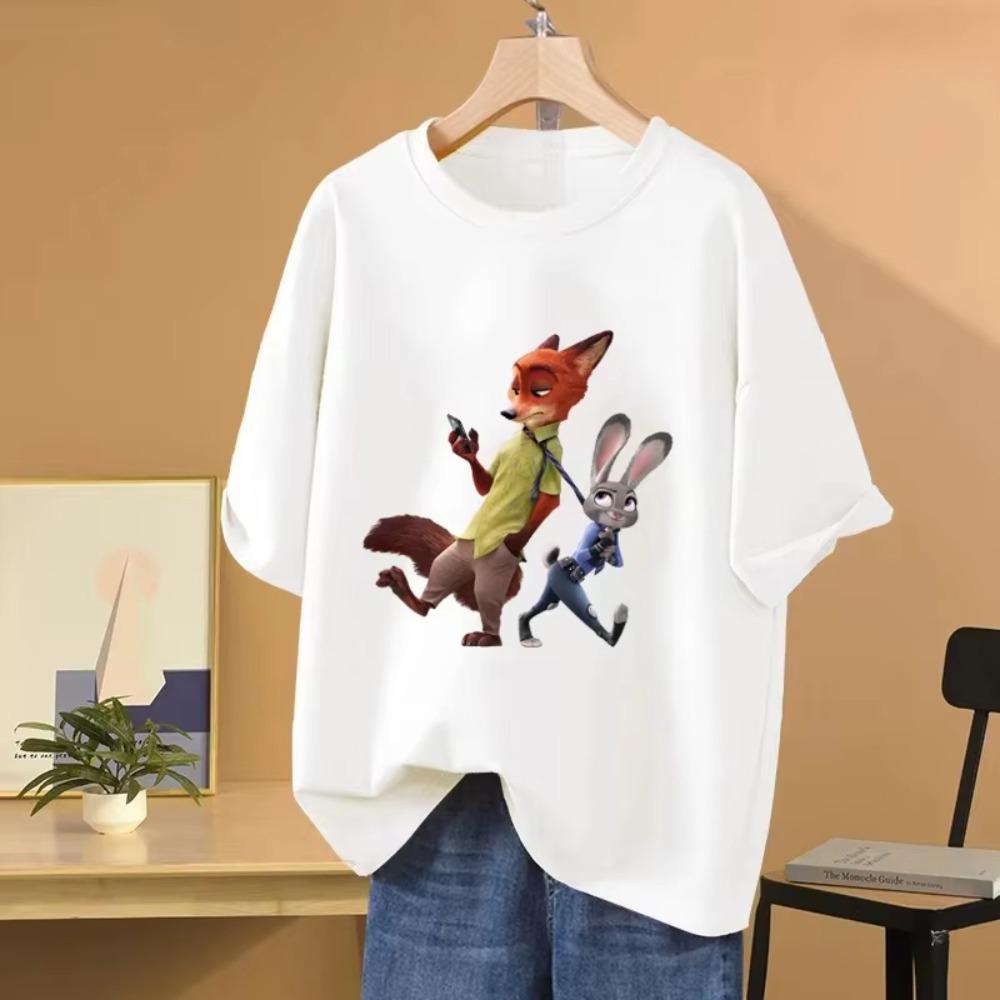 Zootopia Cartoon Anime Unisex Womens Tshirt Summer Short Sleeve Cotton Unisex Tee Shirts Tops 2025 New Fashion Couple Clothes Tops