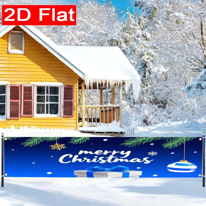 Blue & Silver Christmas Yard Sign, Merry Christmas Design, Polyester Outdoor Garden New Year Party Decoration