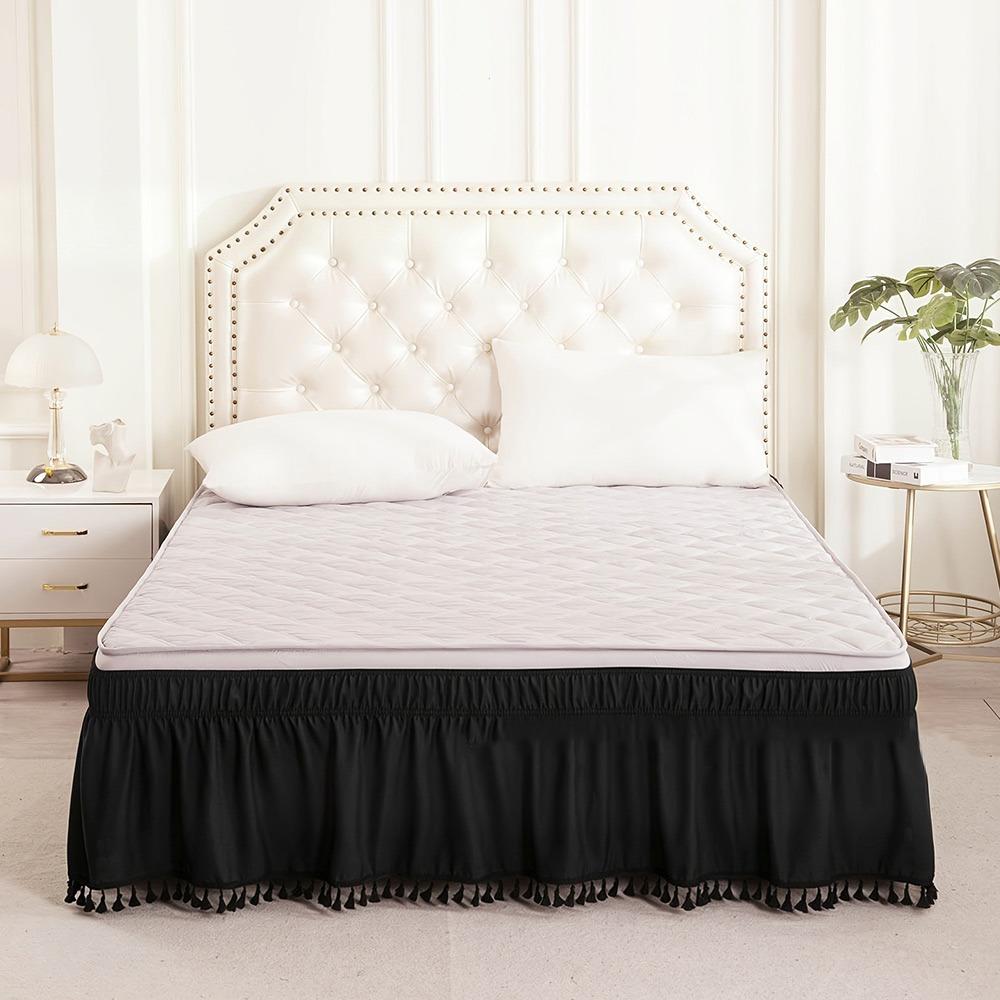 Wrinkle Resistant Tassel Bed Skirt Solid Color Bed Ruffles Wrap Bedding Accessory