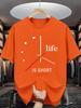 Unisex Crew Neck Tee Clock Life Short Quote Letter Graphic Print Soft Cotton Loose Short Sleeve Summer Casual Male Streetwear Tops