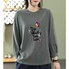 Nine-quarter Sleeve Printed T-shirt Women's New Spring and Autumn Loose Round Neck Top