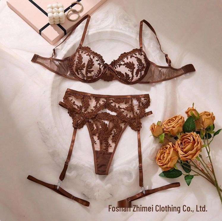 Y Прозрачный сетчатый комплект нижнего белья для трансграничной торговли: Сексуальный женский прозрачный бюстгальтер из трех частей