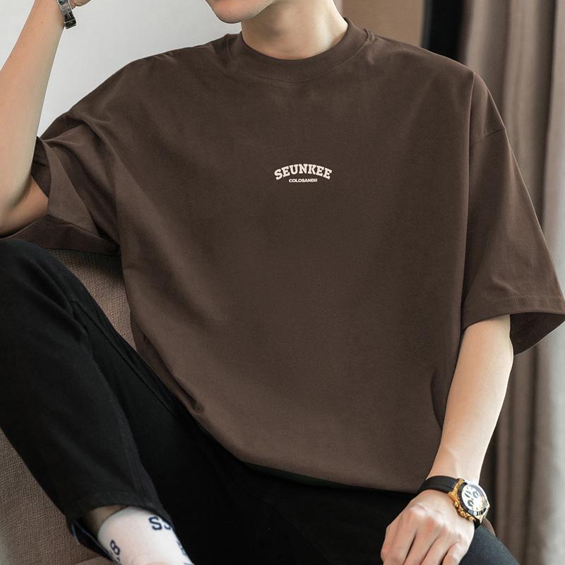 Мужская летняя футболка из тяжелого чистого хлопка с круглым вырезом, 260 г, с коротким рукавом, свободного кроя