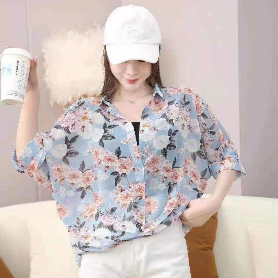 Летняя шифоновая рубашка-комбинация из двух частей, женская рубашка с рукавами «летучая мышь», корейская свободная рубашка с короткими рукавами