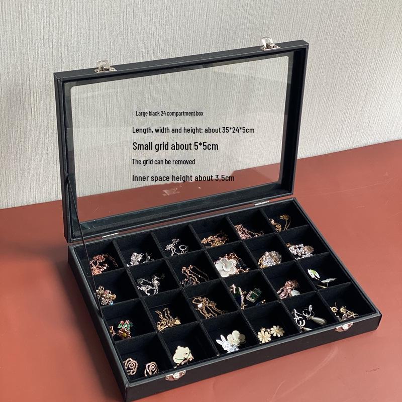 Черная бархатная шкатулка для украшений с решеткой и крышкой — высококачественное пыленепроницаемое хранилище для ожерелий, колец и сережек