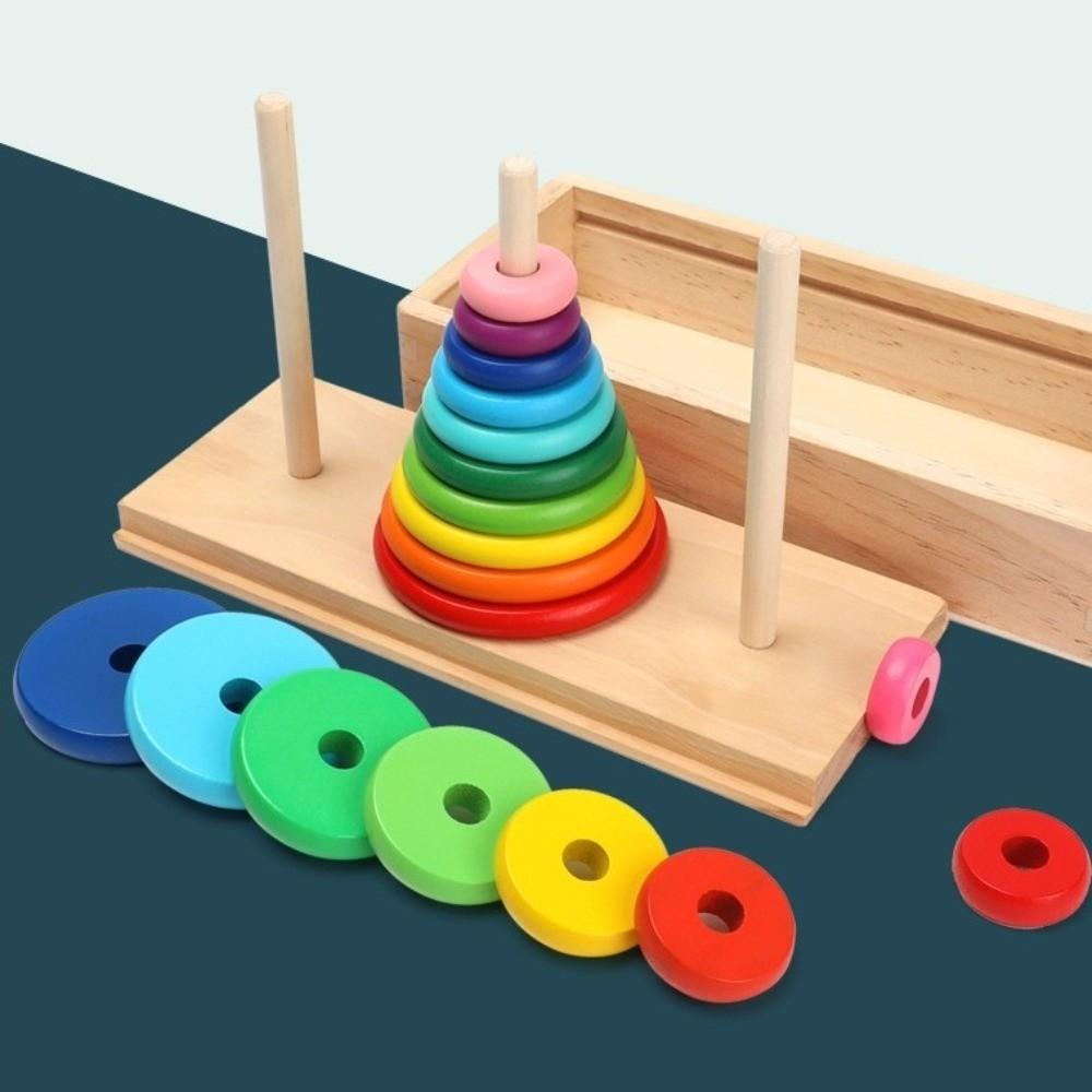 10 Rings Wooden Puzzle Stack Tower Classic Mathematical Toy Educational Toys  Color Cognition