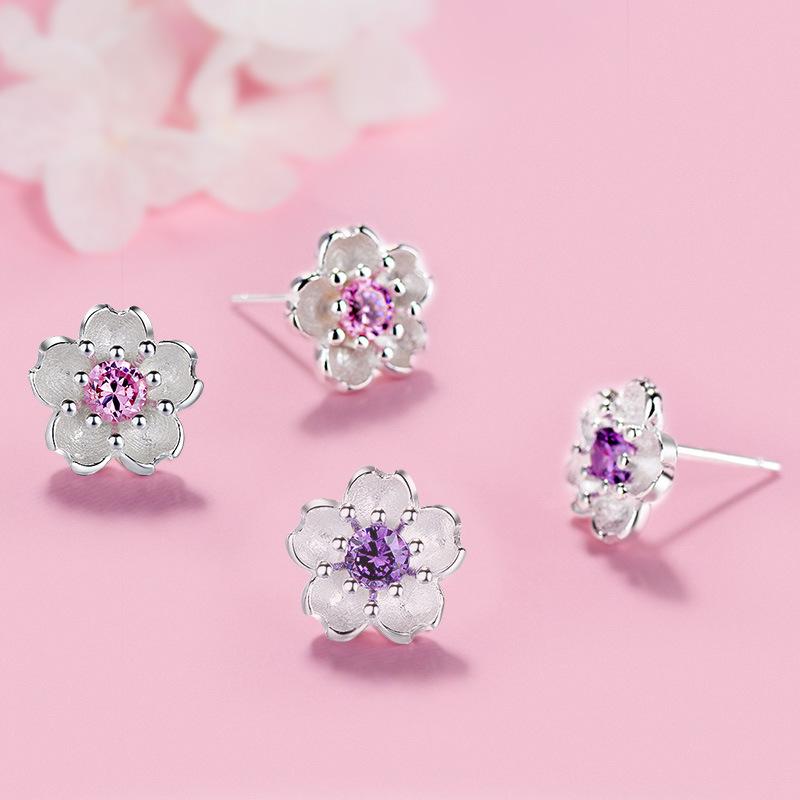 Серьги-гвоздики из стерлингового серебра 925 пробы с цветущей вишней для женщин, свадебный подарок, женские Pendientes Mujer Moda Aretes De Mujer