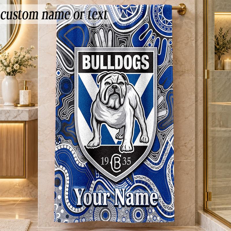 Beach TowelCanterbury-Bankstown Bulldogs Custom Name Text Personalized Soft Towel for Beach Pool Indoor Home Decor Gift