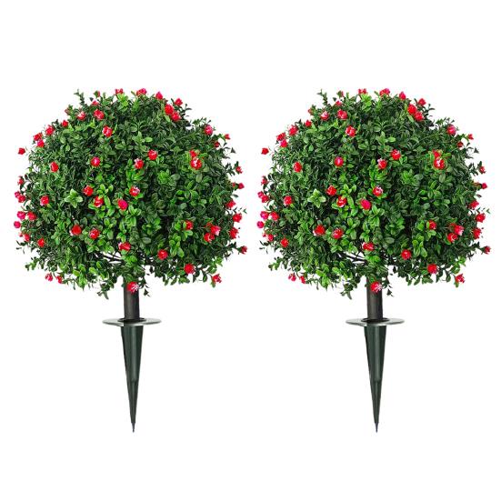 Искусственный шар камелии, имитация подстриженных деревьев с красными цветами, устойчивые к ультрафиолетовому излучению, искусственные зеленые кустарники с шипом для земли