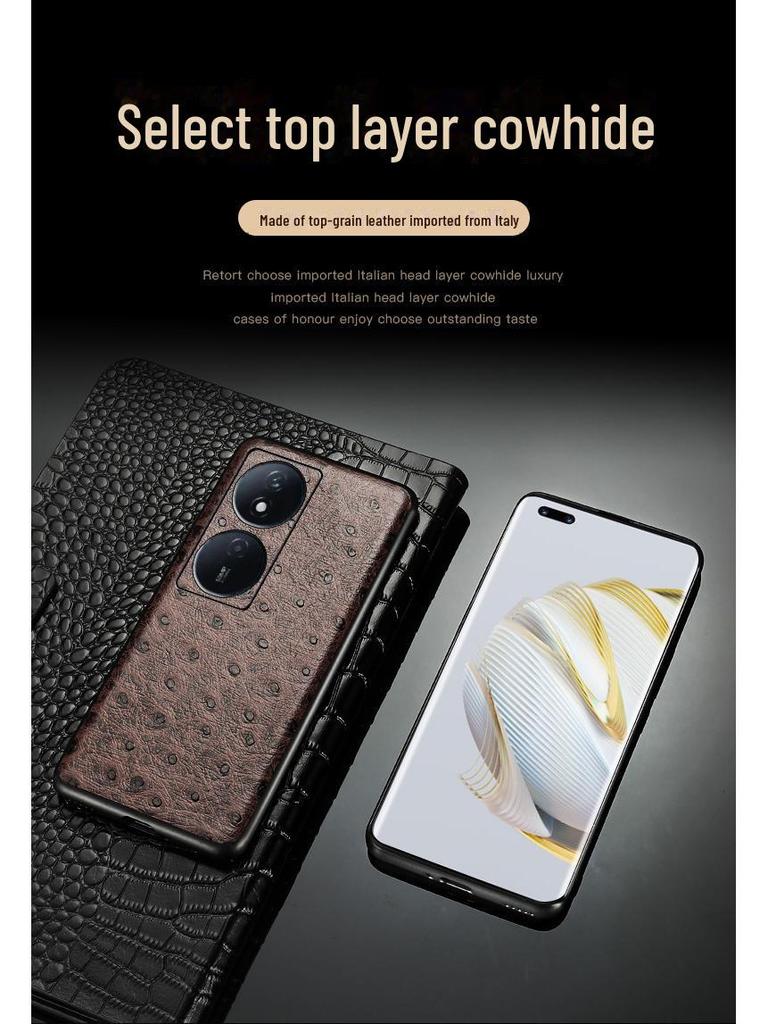 Защитный чехол Honor Play 50 из натуральной кожи с рисунком под страуса