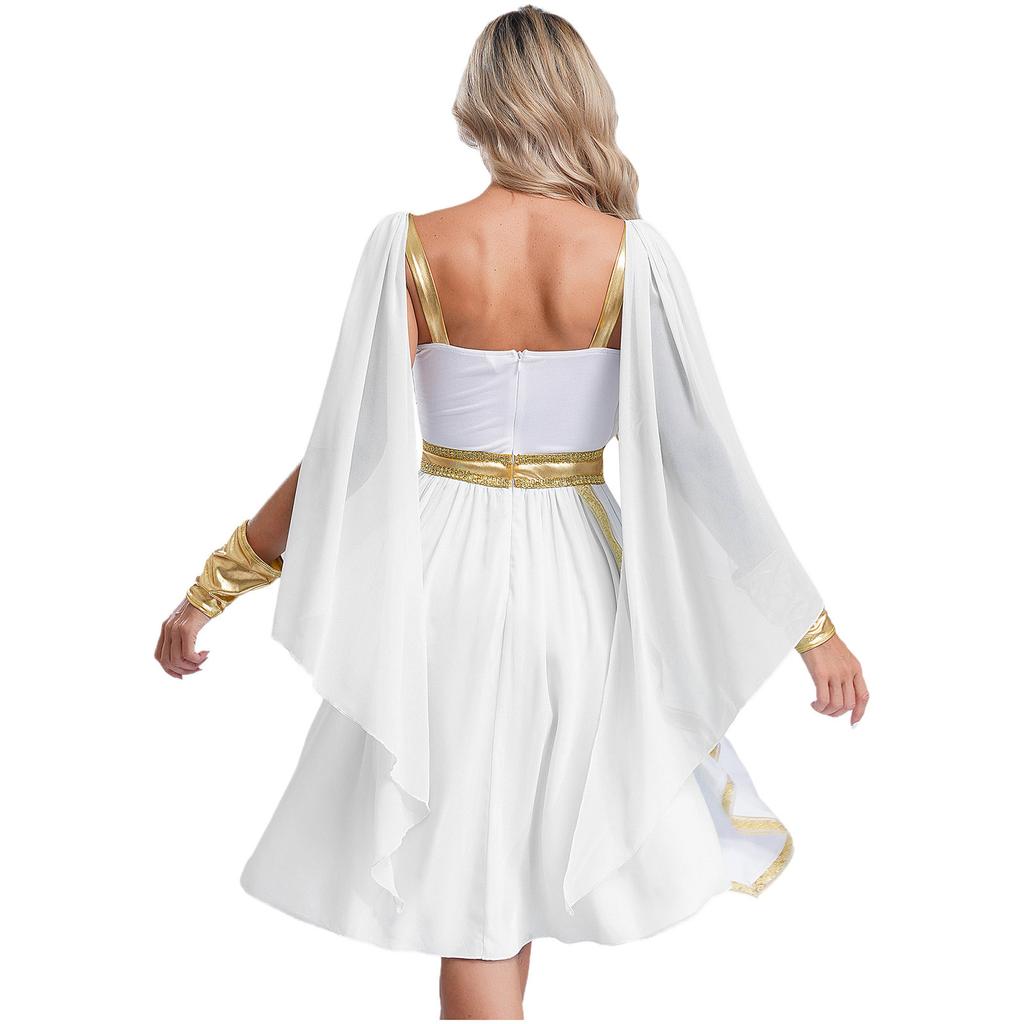 Womens Irregular Hem Chiffon Dress Gold Stamped Design Sleeveless Style Hidden Zipper Cuffs Party Performance Gown