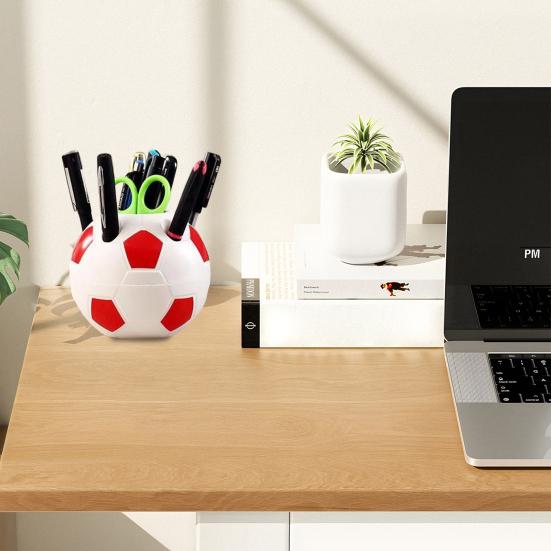 Подставка для ручек в виде футбольного мяча, пластиковый контейнер для хранения в форме футбола, многофункциональный настольный органайзер для ручек, карандашей, кистей для макияжа, офисные принадлежности