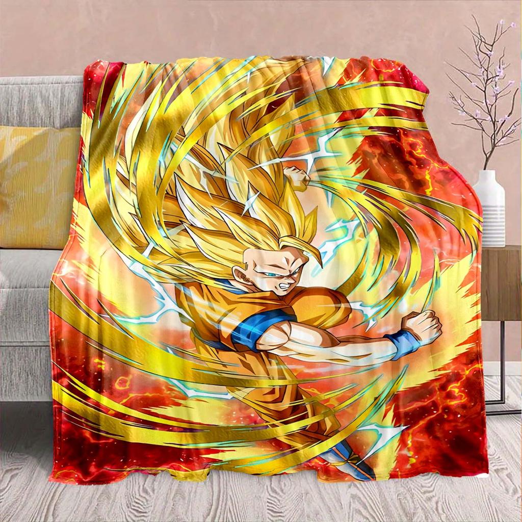 Фланелевое одеяло из аниме Dragon Ball - Мягкое, теплое, идеально подходит для дивана, постельного белья, кемпинга, путешествий, офиса, домашнего декора -QJY