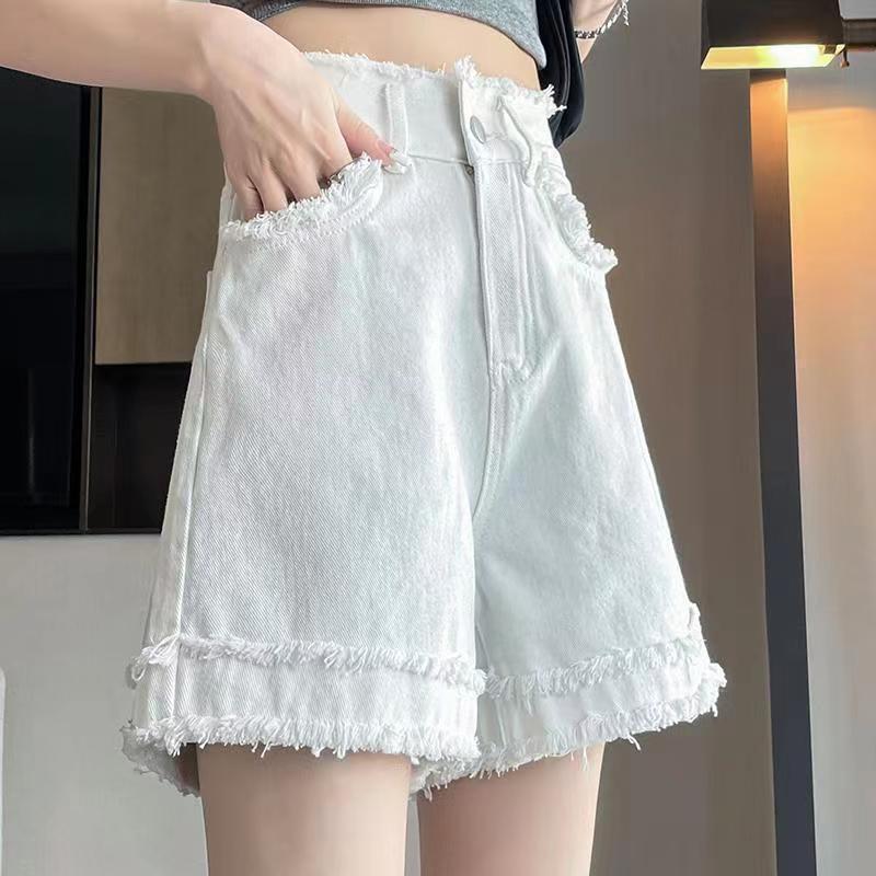 Black Denim Shorts Women's Versatile Summer Thin A-line High Waist Loose Fit Slimming Edge Cropped Pants