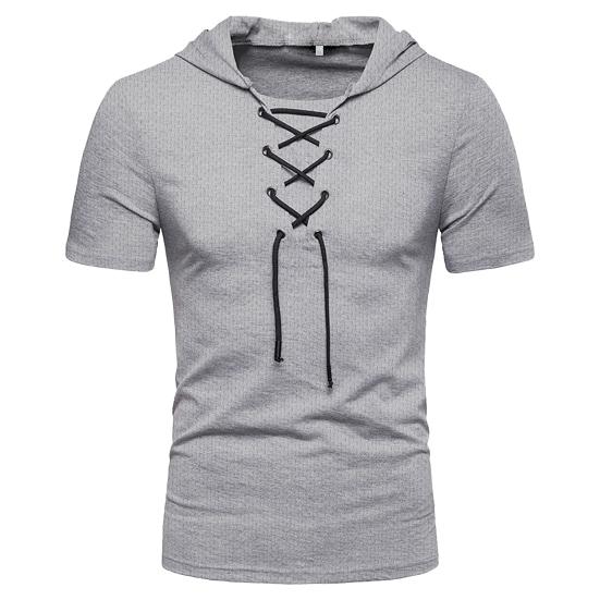 Мужская футболка Pure Color Lace-up Breathable Casual Summer Top для повседневной носки