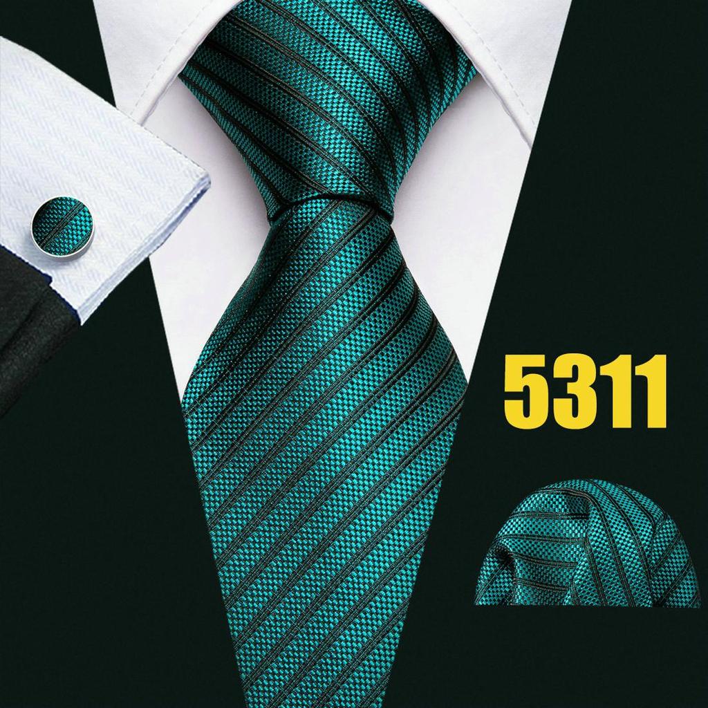 Mens Fashion Neckties Teal Silk Tie Pocket Square Cufflinks Blue&Green Formal Casual Ties