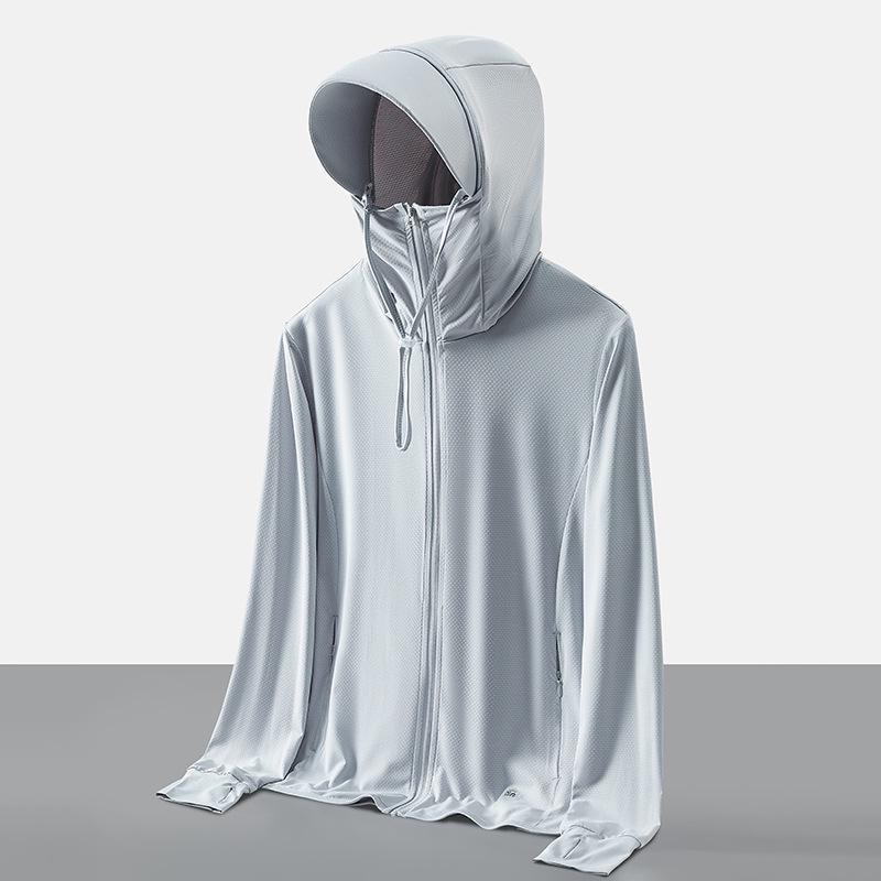 Мужская и женская спортивная ветровка с защитой от ультрафиолета и шапкой - ультратонкий ледяной шелк, эластичный, большой размер