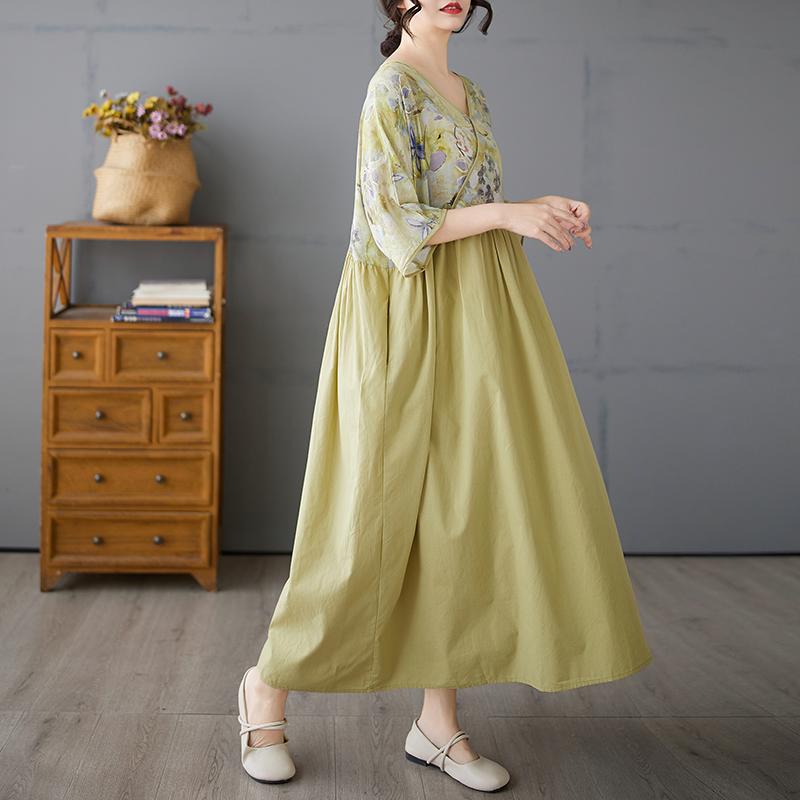 DIMANAF 2025 Летнее платье больших размеров для женщин, повседневное льняное платье свободного кроя, базовое цветочное длинное макси винтажное платье