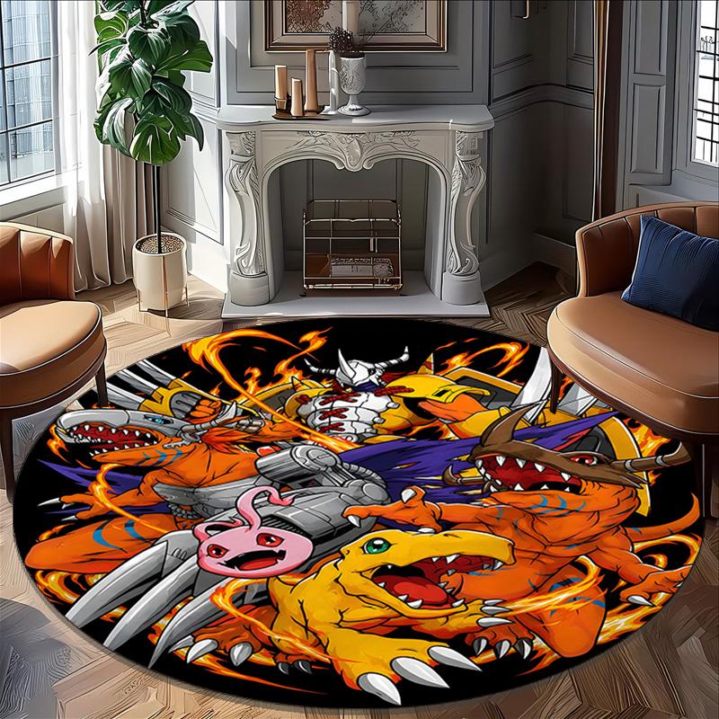 1pc Digimon Carpet, Round Rug, Comfortable, Suitable for Entryways, Living Rooms, Office, And Bedrooms, Christmas Decoration