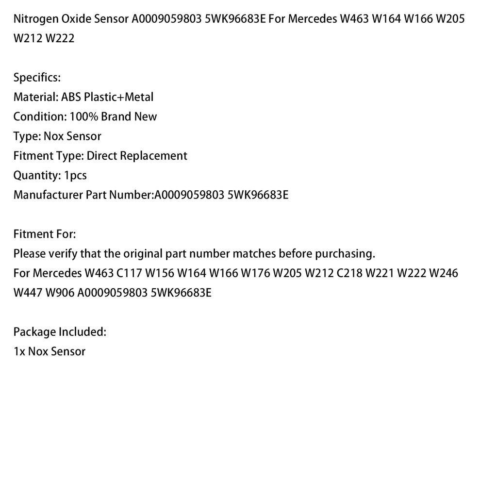 Nitrogen Oxide Sensor A0009059803 5WK96683E For Mercedes W463 W164 W166 W205 W212 W222