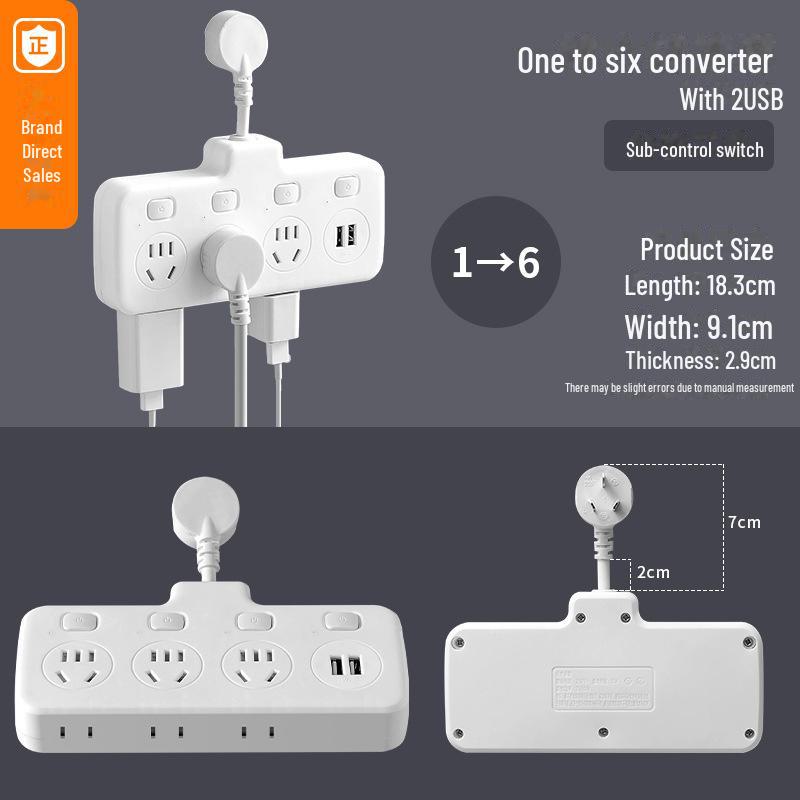 Удлинитель Smart USB с несколькими розетками, выключателем и многофункциональным расширением