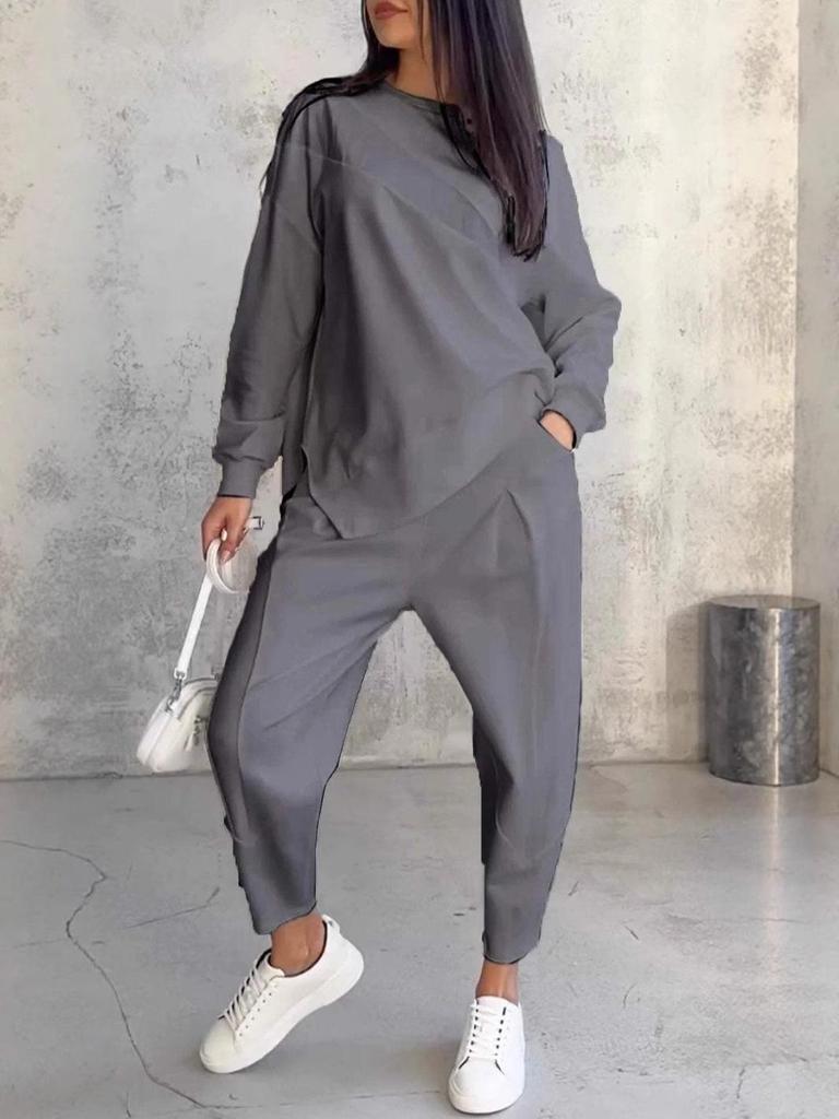 2024 Осень/Зима Женский Повседневный Свободный Крой Круглый Вырез Необычный Длинный Рукав Свитшот Комплект