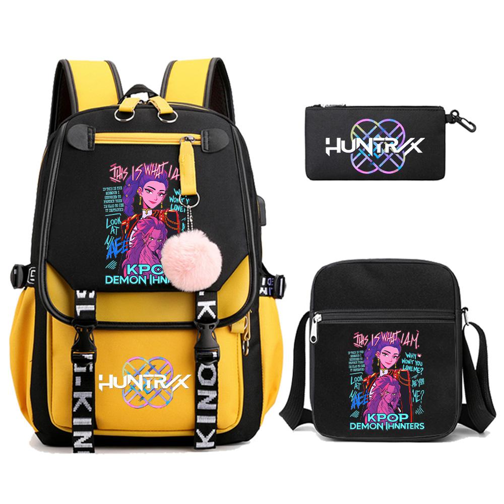 3Pcs/set Anime Cute Kpop Demon Hunters Printed Backpack with Shoulder Bag Pencil Case for Teenager Girl Boy Bookbag Large Capacity Travel Bag Kid Gift