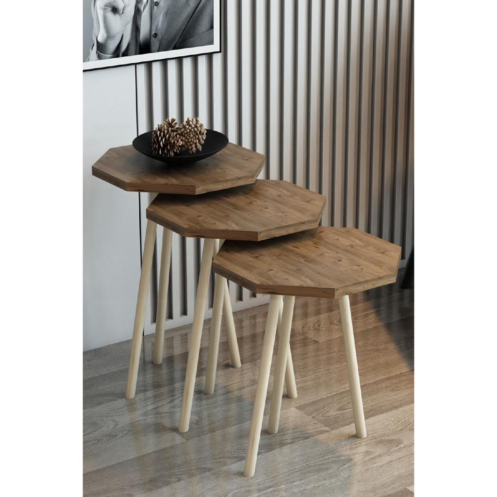 3-х предметный журнальный столик и набор журнальных столиков, восьмиугольный журнальный столик, набор журнальных столиков с деревянной ножкой и грабом