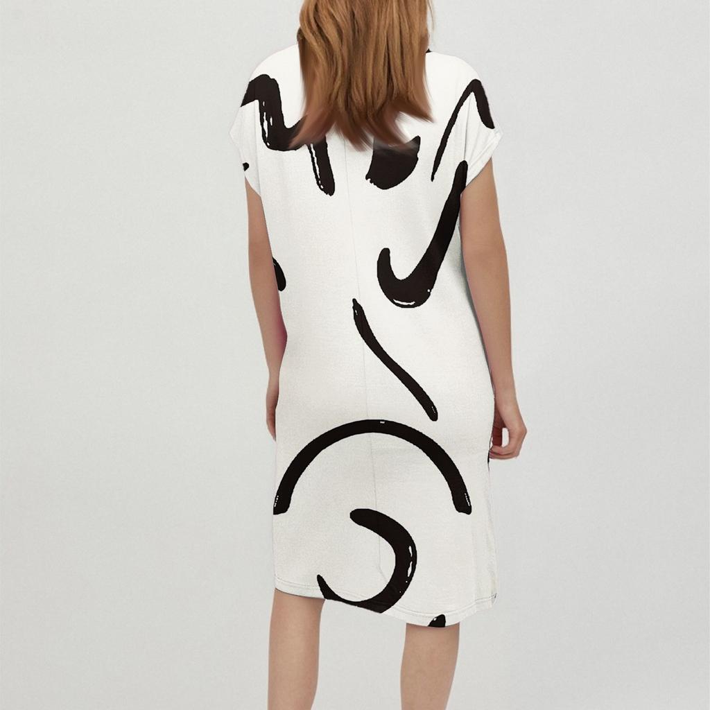 Женское модное повседневное летнее платье в стиле ретро с коротким рукавом и круглым вырезом