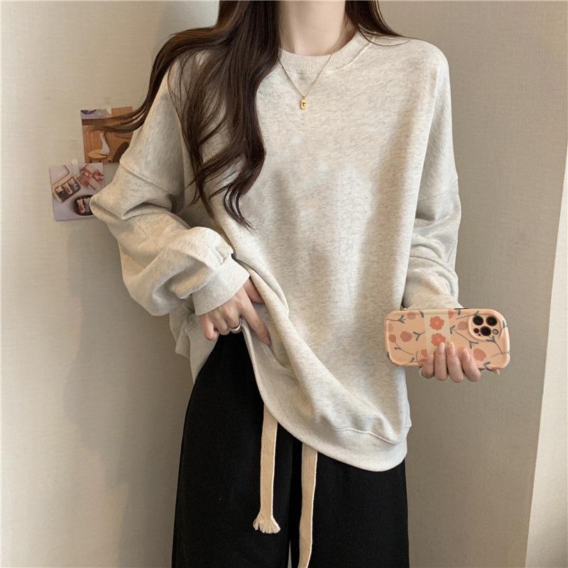 Autumn and winter fleece thickened sweater women's loose Korean version oversize long-sleeved top wear autumn clothes pullover jacket