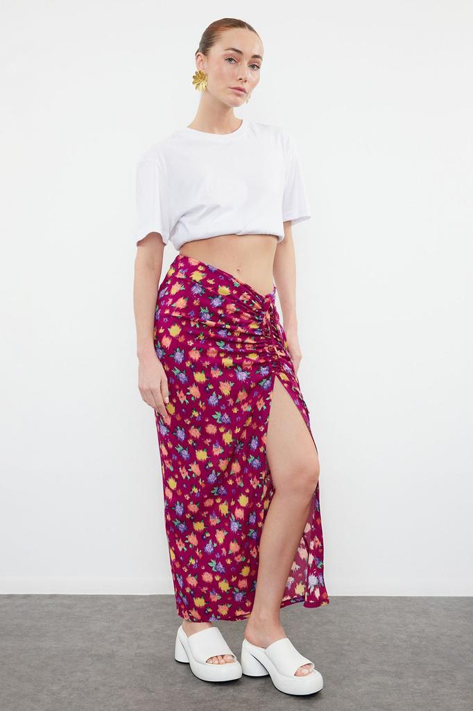 Women's Style Skirt Fuchsia Patterned Woven Skirt