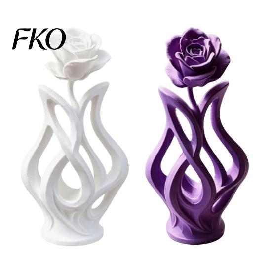 Space-saving Desk Decoration 3D Printed Rose Sculpture, Hollow Vase Floral Art Figurine with Matte Finish, Artistic Flower Sculpture Minimalist