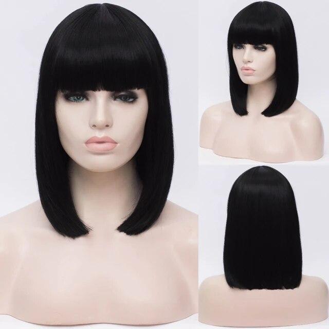 Женские синтетические прямые короткие парики «боб» с челкой, синий, золотой, красный, черный, белый, фиолетовый, зеленый, коричневый, женский парик для косплея