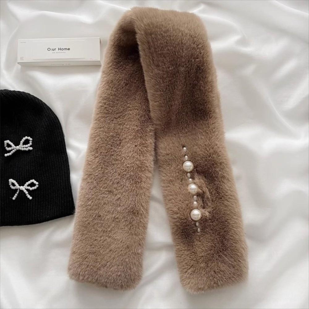Solid Color Neckerchief Pearl Cross Scarves New Plush Scarf Women