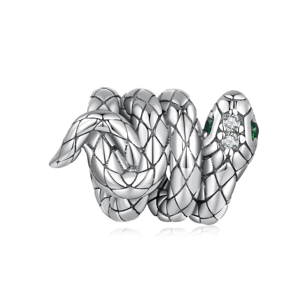WOSTU 925 Silver Vinatge Dragon Charm Snake Bead Demon Eye Pendant Fit Bracelet Necklace For Women DIY Jewelry