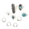 9 шт./компл. набор женских колец в форме цветка кактуса неправильной формы, искусственная бирюза, полированная