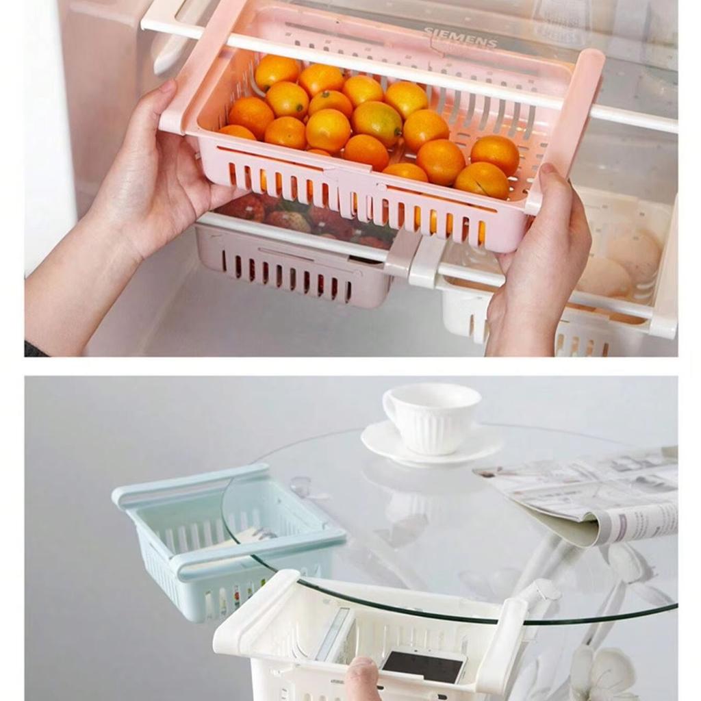 Корзина для хранения в холодильнике, расширяемая пластиковая полка-контейнер, органайзер для холодильника, ящик для экономии места, кухонные принадлежности