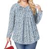 Women's Plus Size Fashion Printed Casual Pleated Round Neck Long Sleeve Top