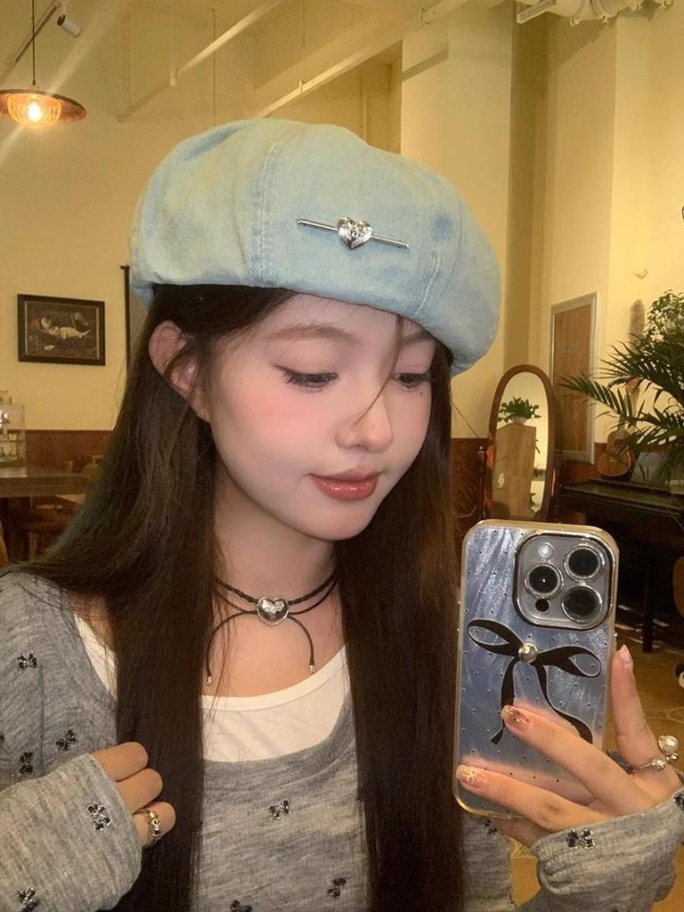 2025 Новая женская японская и корейская ретро джинсовая восьмиугольная беретка - Модная, подчеркивающая лицо шляпа художника