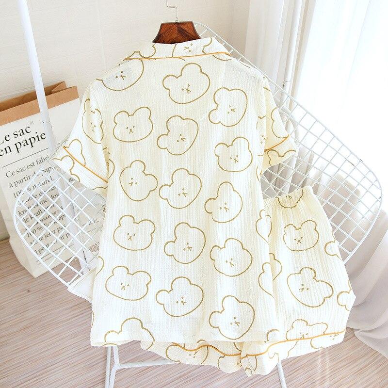 Новые летние женские пижамы с короткими рукавами, шорты из двух предметов, 100% хлопок, креп, большой размер, милый домашний костюм, женская одежда для сна kawaii