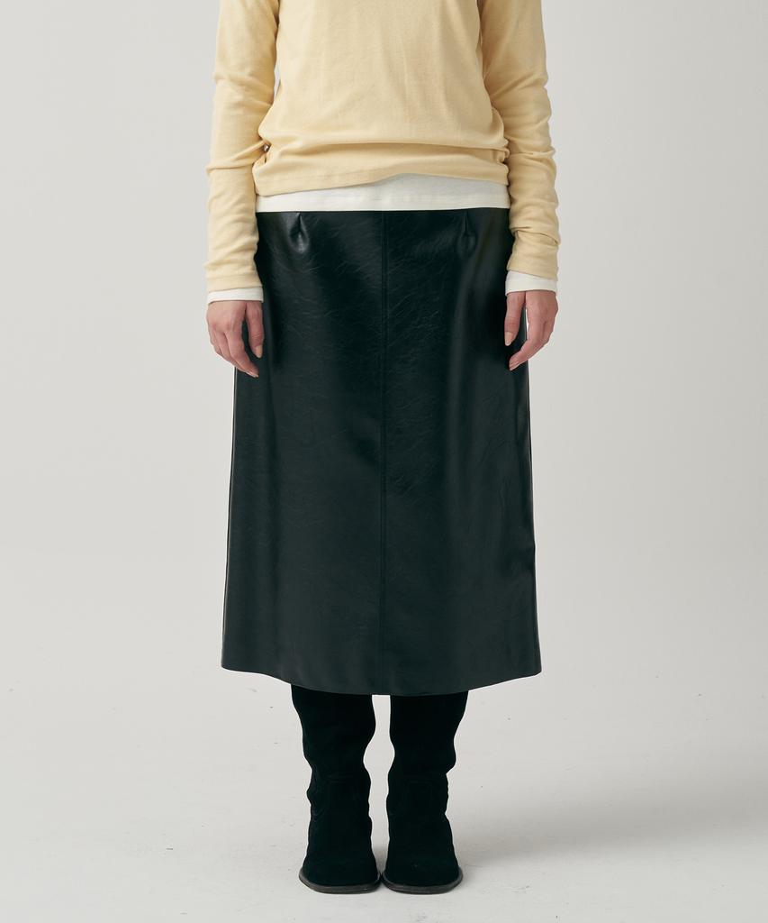 Mot Vegan Leather Slit Skirt - Black