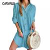 Spring and Autumn Women's Casual Long Sleeve Lapel Button Down Shirt Dress