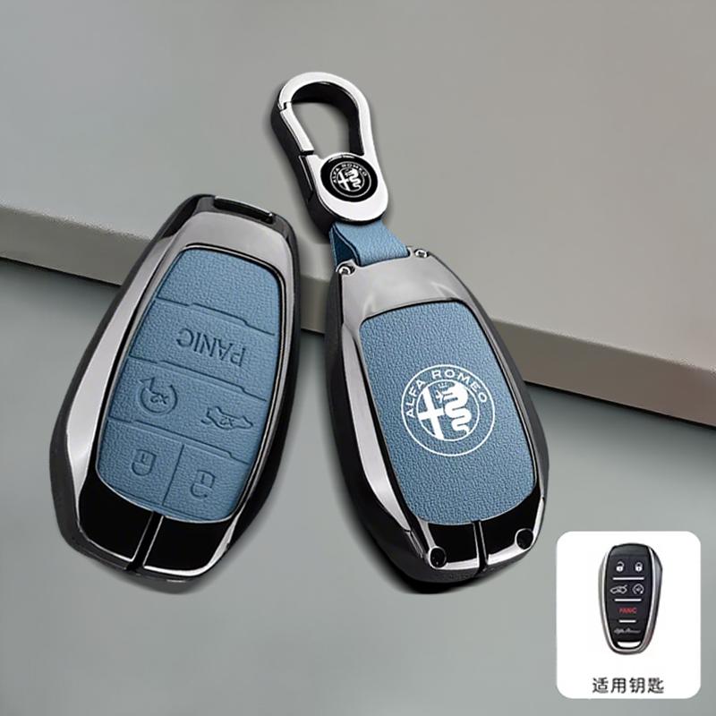 KYMI3 5 Buttons For Alfa Romeo Stelvio Giulia 2017-2024 4C Spider Zinc Alloy Leather Car Remote Key Case Protector Cover Shell Bag