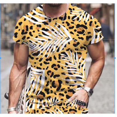 Летняя футболка с круглым вырезом, 3D-принтом леопарда и листьев, модная повседневная мужская футболка с коротким рукавом