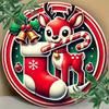 Двумерное плоское винтажное оленье металлическое настенное искусство Круглый рождественский знак с леденцами-тросточками, колокольчиками, носком Легкий декор для дома