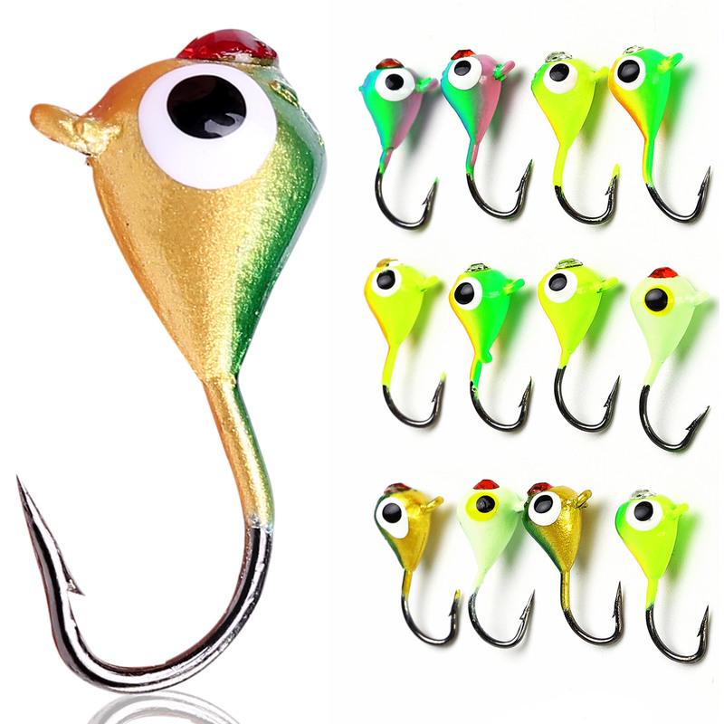 12 шт./лот, приманки для зимней рыбалки на открытом воздухе, вольфрамовые приманки для зимней рыбалки, комплект с металлической отделкой премиум-класса