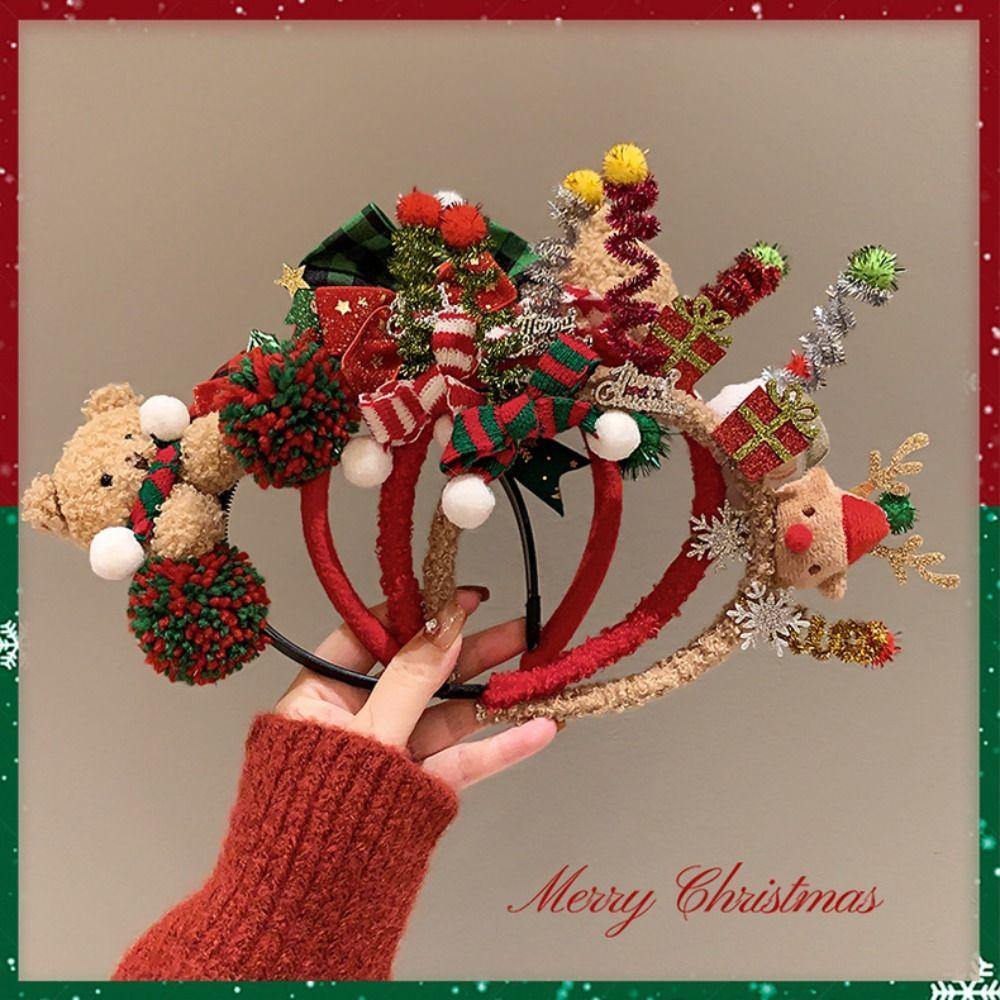 Elk Hair Hoop Antlers Headband Christmas Decoration Plush Bow Red Hair Band  Christmas Decoration